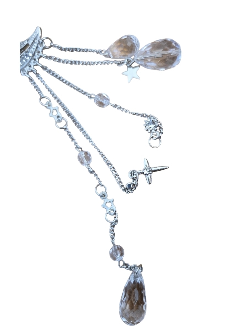 4/$15 Gold Moon Crystal Drop Dangle Hair Clip - Silver Sparkle 1"x5" - Picture 5 of 5